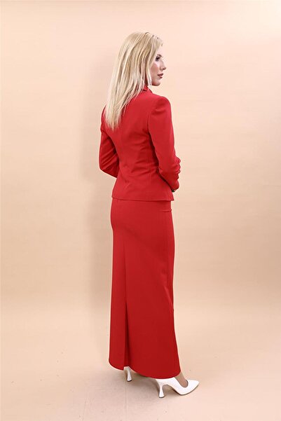 ÖNDER ÖZSOY Gömlek Yaka Düğmeli Ceket & Uzun Kalem Etek Tesettür Kadın Takım ...