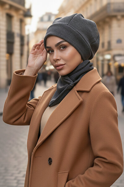 Aişe tesettür Antrasit Triko Bere Ve Etol Takım