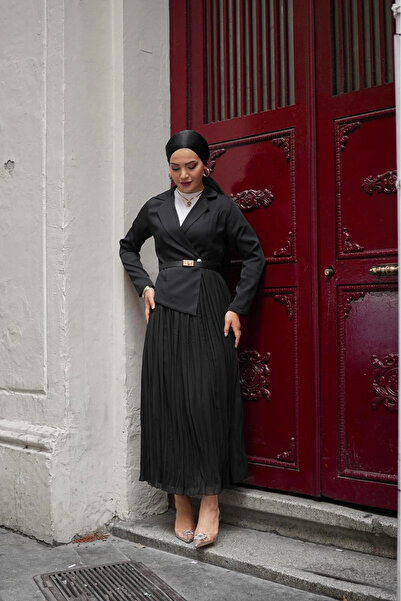 Butik siyah double şifon elbise