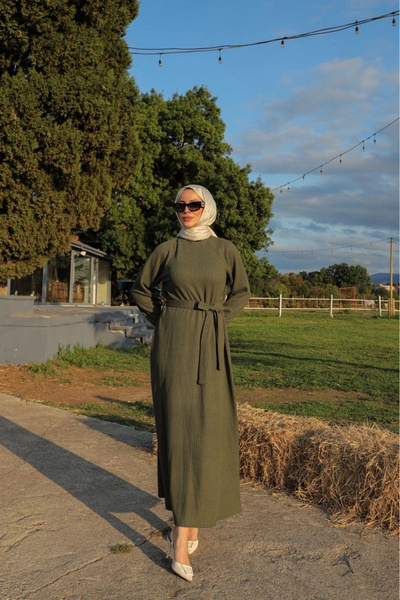 Butik Haki Tessettür Elbise Modelimiz