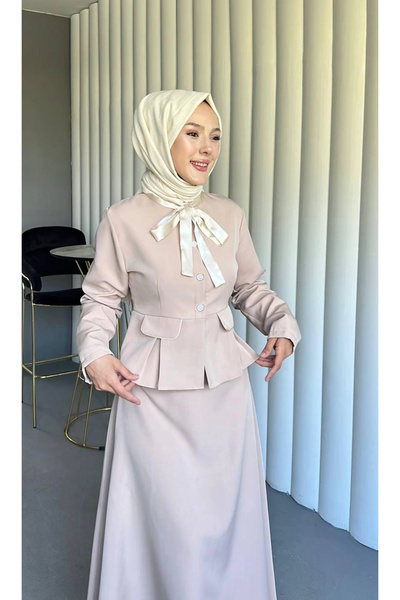 Butik bej double kumaş takımımız