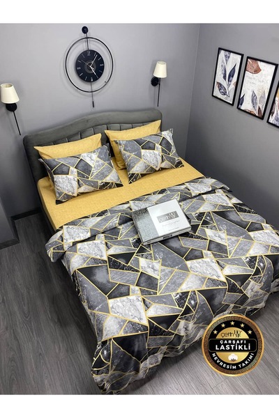 Çetinhome Çarşafı Lastikli Çift Kişilik Nevresim Takımı Marble