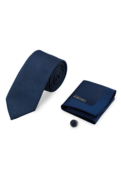 Hatemoğlu Lacivert Kravat Mendil ve Yaka Rozeti 3'lü Set