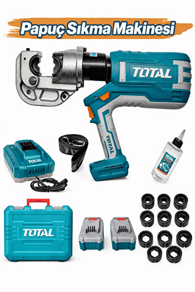 TOTAL Akülü Papuç Sıkma Makinesi Profesyonel Elektrikli Boru Pabuç Presleme Makinası
