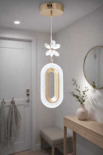 Bohem Aydınlatma Elips Tekli Sarkıt Gold 3 Renk LED Modern Avize