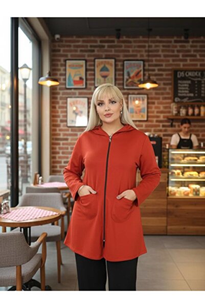 ViolettaXL KADIN BÜYÜK BEDEN KAPŞONLU CEPLİ FERMUARLI LİKRALI ÇELİK HIRKA