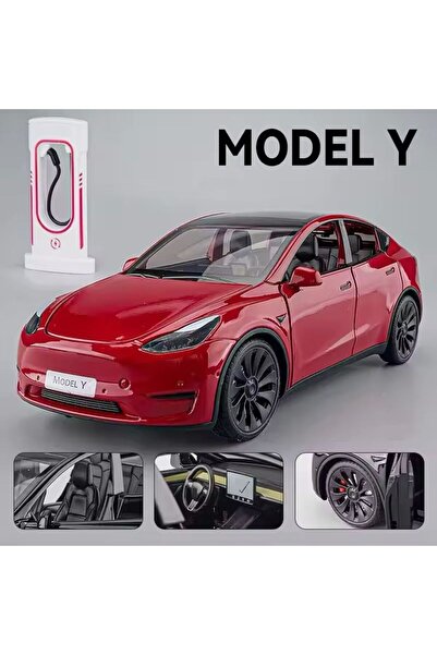 scntoys Tesla Model Y Diecast Model Araba 1:24 Sesli Işıklı Açılan Kapılar Ja...