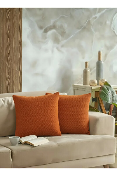 LADYNİL Natural 2-Piece Throw Pillow Cover 45X45 Orange with Zipper
