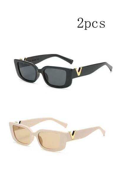 Generic YJ 2-Piece Retro Rectangle Sunglasses for Women and Men