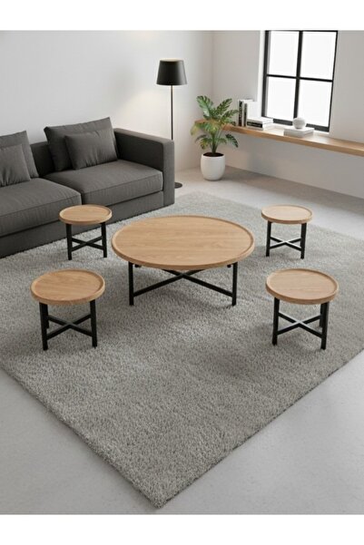 Bec4 5-piece round wooden tea table set | Available in 4 modern colors