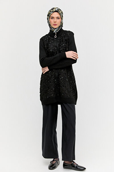 Setrms Payetli Çiçek Motifli Triko Hırka