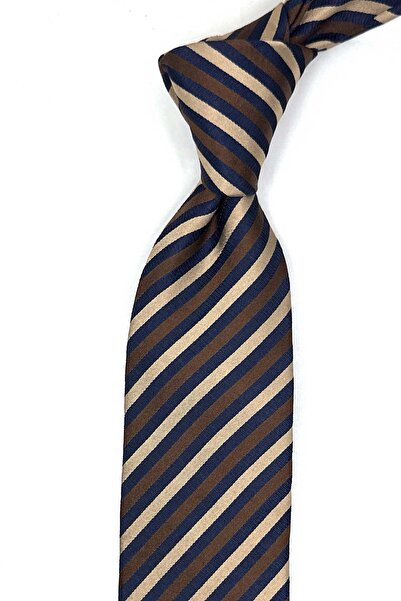 Kravatkolik ربطة عنق من الحرير الإيطالي باللون البني والأزرق الداكن من رينو ستايل IK2216