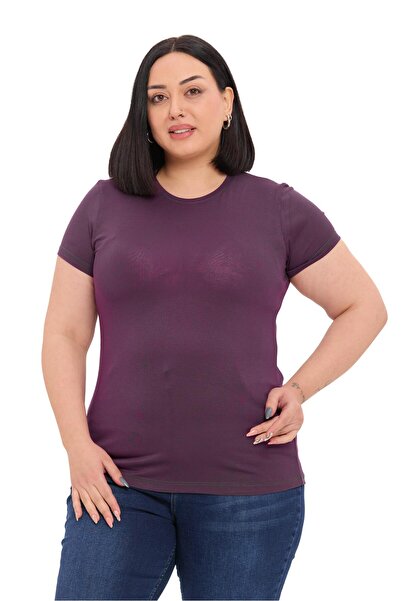 DISENTIS MODEST Plus Size Crew Neck Short Sleeve Viscose Plum Body