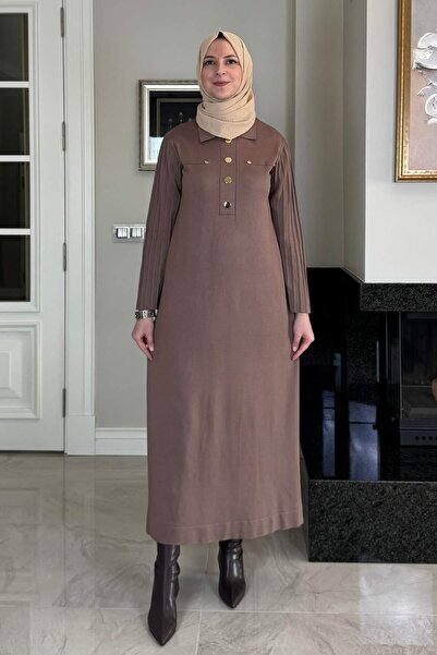 Rabia Şamlı Best Triko Elbise Sütlü Kahve