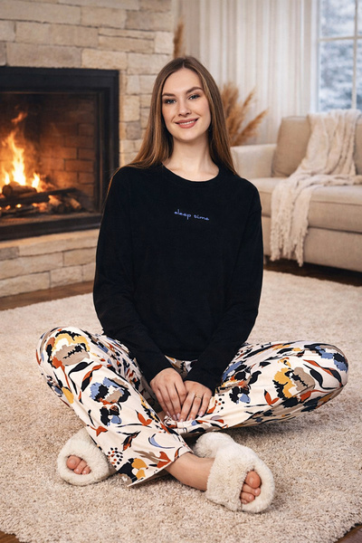 REMSA Дамски комплект пижама с шарки в цвят сапфир, размер плюс 0531 Black09