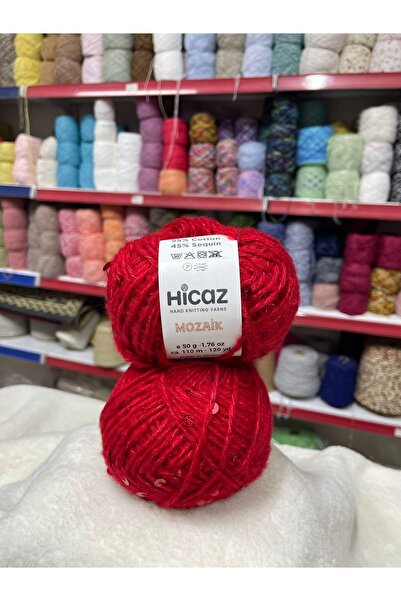 HİCAZ YARN Moher İri Pullu Kırmızı Çanta/ Örgü ipi Yumaklar 50 gr x 2= 100 gr