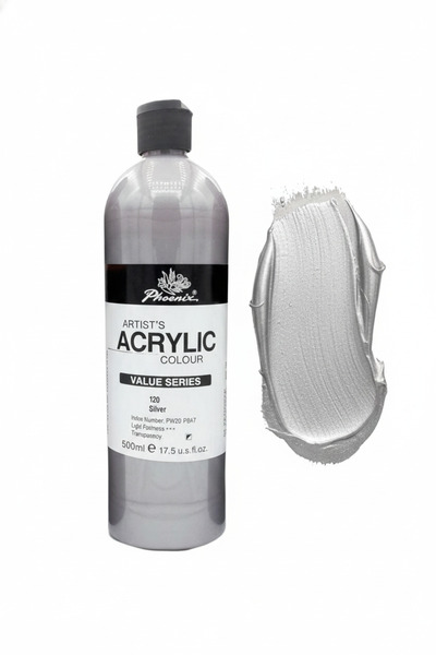 Phoenix ألوان أكريليك 500 مل للمشاريع الفنية والحرفية - لون فضي PAVS500PB-120