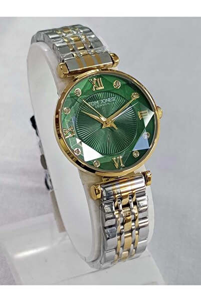 Tom Jones çelik kordonlu, altın sarılı, içi yeşil, kesme camlı, su geçirmez, ...