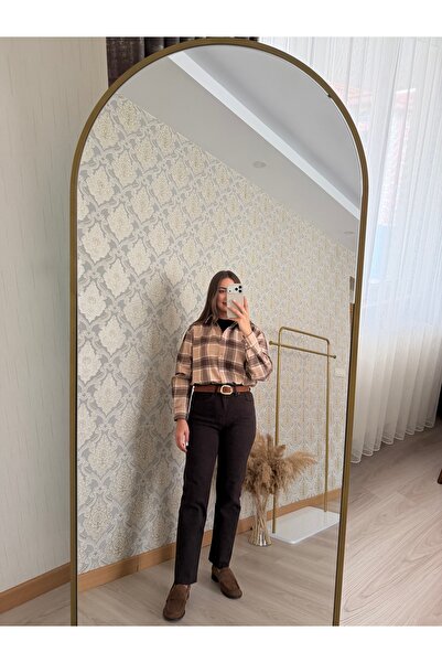 Butik Duygu Şakiroğlu Kesik Paça Boyfıt Kahve Jean