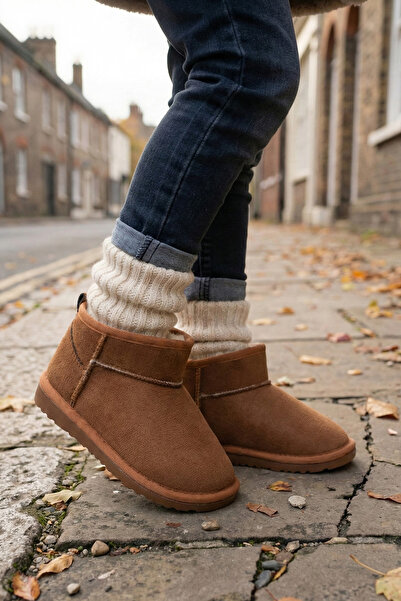 Tonny Black Kız Çocuk Taba Poli Taban İçi Kürklü Süet Görünümlü Bot