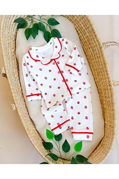 hümabebe طقم بيجامة من قطعتين من شيرين كيكرز مطبوع بأزرار أمامية وحواف حواف أسطوانية