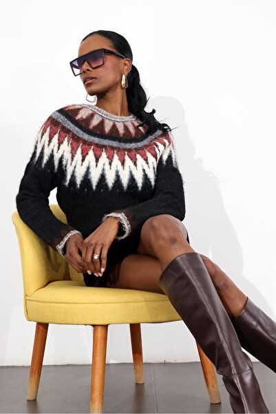 5in1Canpolat Black Jacquard Knitwear Sweater 3201