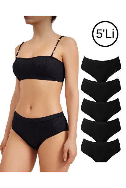 UN REAL Women's 100% Cotton Ribana Corded Fabric Bato Bikini Panties Set of 5 – Black, White, Nude