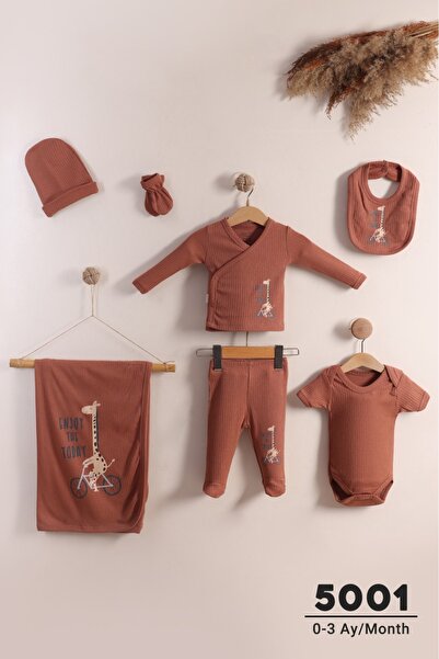 BebeMango 100% Pure Cotton 0-3 Months Baby Set – Giraffe Patterned 7 Pieces H...