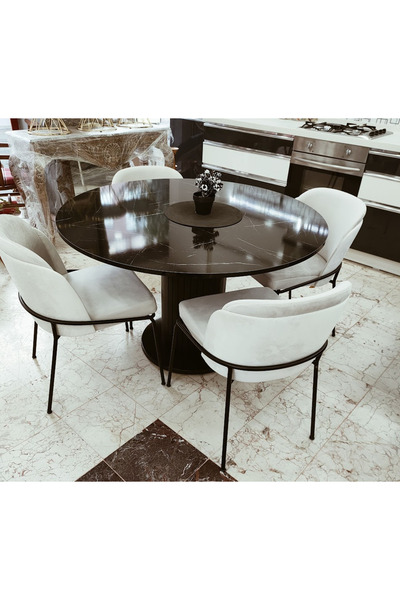 murat market plaza 110 Çap Siyah Mermer Desen Masa Takımı