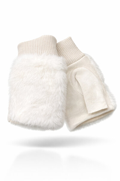 Külah Kadın Suni Kürklü Parmaksız Eldiven - Krem