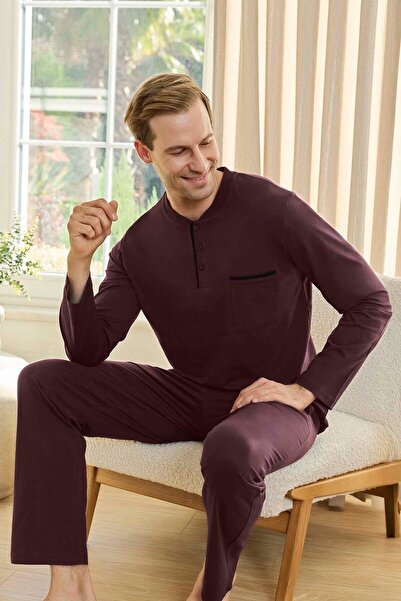 Aydoğan Men's Suprem Long Sleeve Pajama Set 250729 Burgundy02