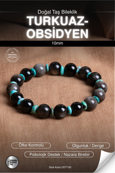 OSMANLI DEĞERLİ TAŞ Certified Obsidian-Turquoise(Turquoise) Natural Stone 10m...
