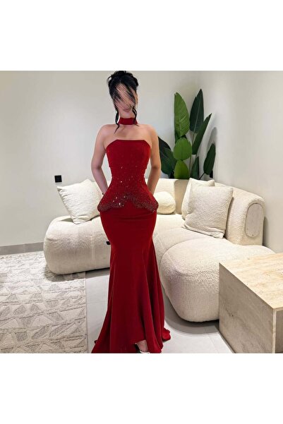 haninline Red embroidered corset dress