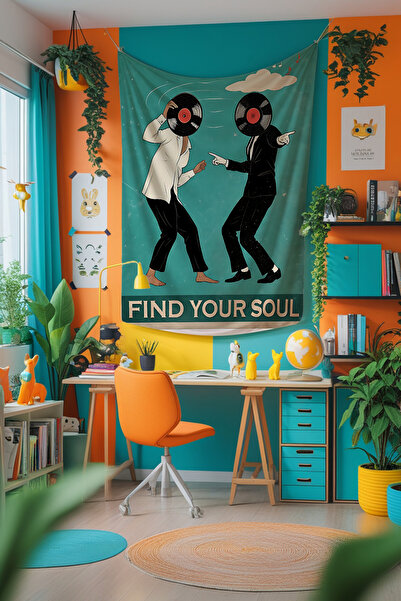 Etnik Dekor Dancing Plaque Headed People Pattern Digital Printing Wall Cloth