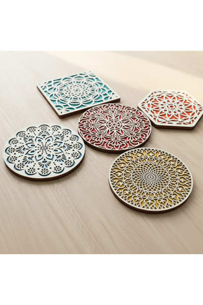 KIYAY Wooden Coasters for Drinks, MDF Set of 5 Eco-Friendly Absorbent Coaster for Tabletop Protection