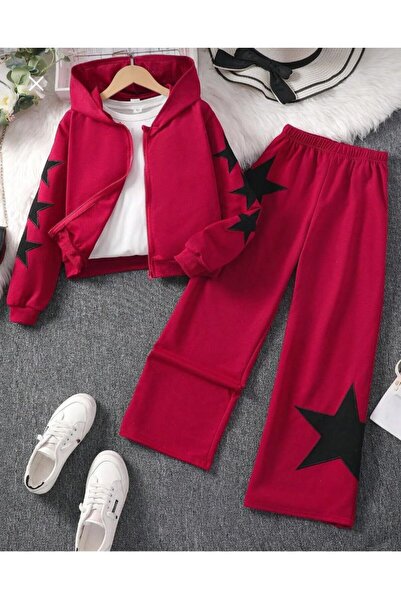 Kids Σετ 2 τεμαχίων με στάμπα αστέρια, 2 κλωστές, επάνω και κάτω μέρος, κόκκινο