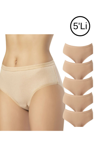 UN REAL Women's 100% Cotton Ribana Corded Fabric Bato Bikini Panties Set of 5 – Black, White, Nude