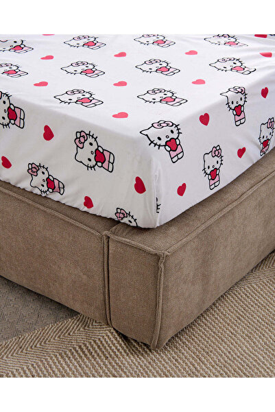 REDTAG White Kitty Printed Fitted Sheet – Single Size