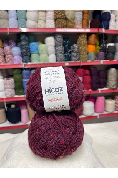 HİCAZ YARN Moher İri Pullu Bordo Çanta/ Örgü ipi Yumaklar 50 gr x 2= 100 gr