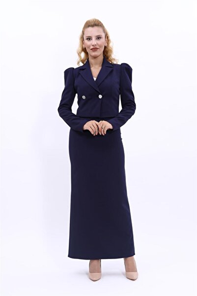 ÖNDER ÖZSOY بدلة نسائية ميني منسدل أنيقة وتنورة طويلة - أزرق داكن