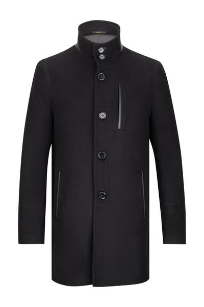 SAYKI Siyah Slim Fit Hakim Yaka Yünlü Palto