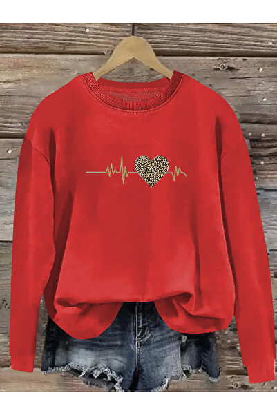 MODAVİBE Hanorac cu imprimeu leopard și ritm cardiac, mărimi mari, XS-6XL