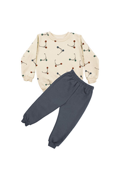 bebegen Scooter pentru băieți, culoare gri ecru, cu imprimeu trei șiruri, set de 2