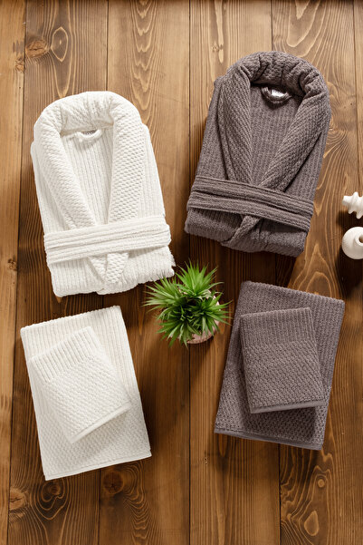 Mürdüm Home Sare 6 Piece Family Bathrobe Set - 100% Cotton, Luxury, Jacquard Bathrobe Set, Gift, Dowry