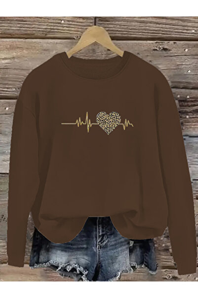 MODAVİBE Hanorac cu imprimeu leopard și ritm cardiac, mărimi mari, XS-6XL