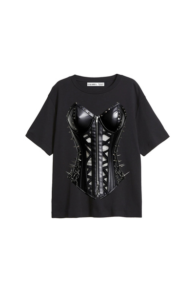 CİNEMA MODA Corset Black Cat cu imprimeu croi relaxat Femei Negre tricou