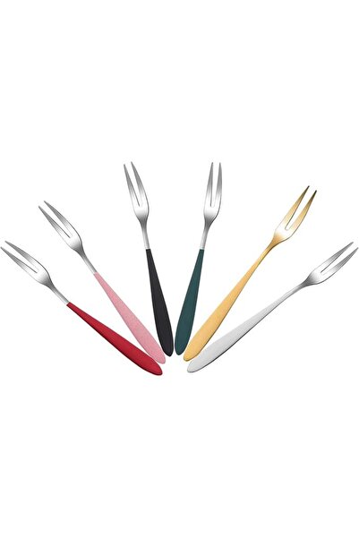 Arabest 6 Pcs Cake Fork, Fork Suit, Salad Forks, for Small Cake Pick Tasting,Stainless Steel Home Tableware