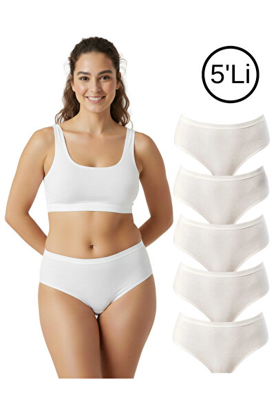 UN REAL Women's 100% Cotton Ribana Corded Fabric Bato Bikini Panties Set of 5 – Black, White, Nude