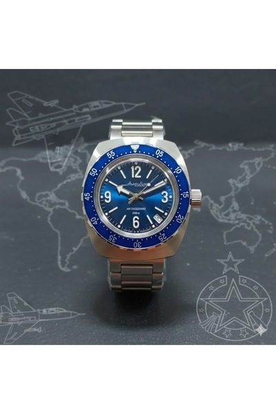 ESKİ YENİ ANTİK Vostok Amfibia Mechanical Men's Wristwatch Blue Dial Auto Date