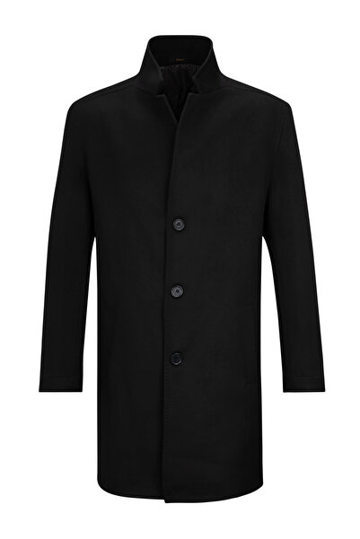 SAYKI Siyah Slim Fit Ceket Yaka Kaşe Palto